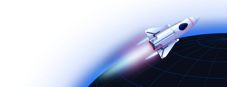 Rocket flying over globe illustration